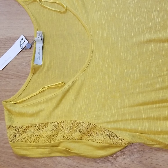 Costa Blanca mustard yellow scoop neck lace insert top XL NWT - Picture 5 of 8